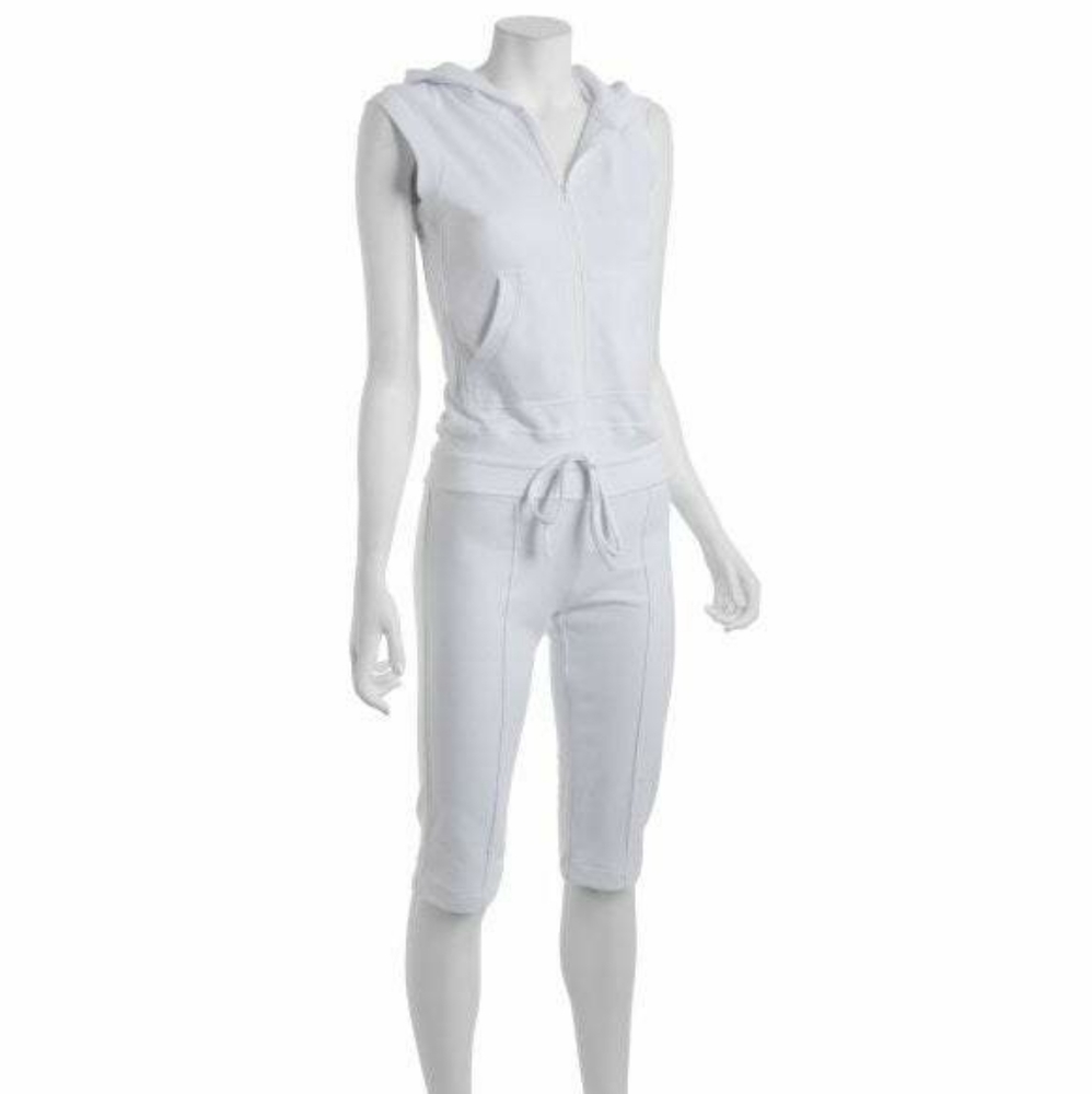 NORMA KAMALI EVERLAST WHITE ZIP FRONT HOODED/CROPP
